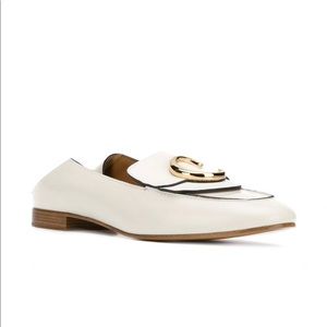 Chloe White Logo Fold Back Loafers
